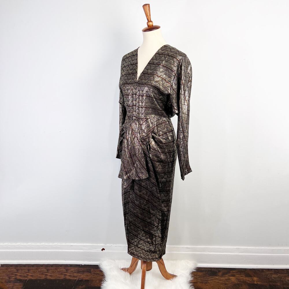 Vintage Flor Gold and black party dress 80s 70s Size Extra Small / Small - Picture 11 of 11